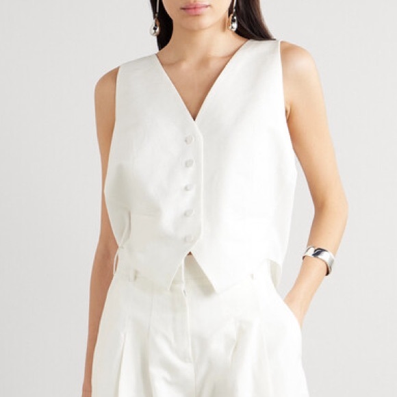 Open-back Cotton And Linen-blend And Crepe Vest - White - Picture 3 of 3